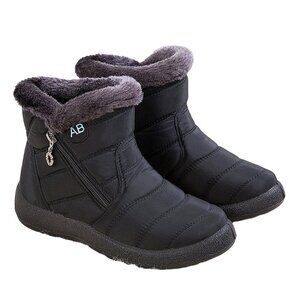 RXFSP - Furry Trim Stripe-Quilted Side-Zip Outdoor Ankle Boot